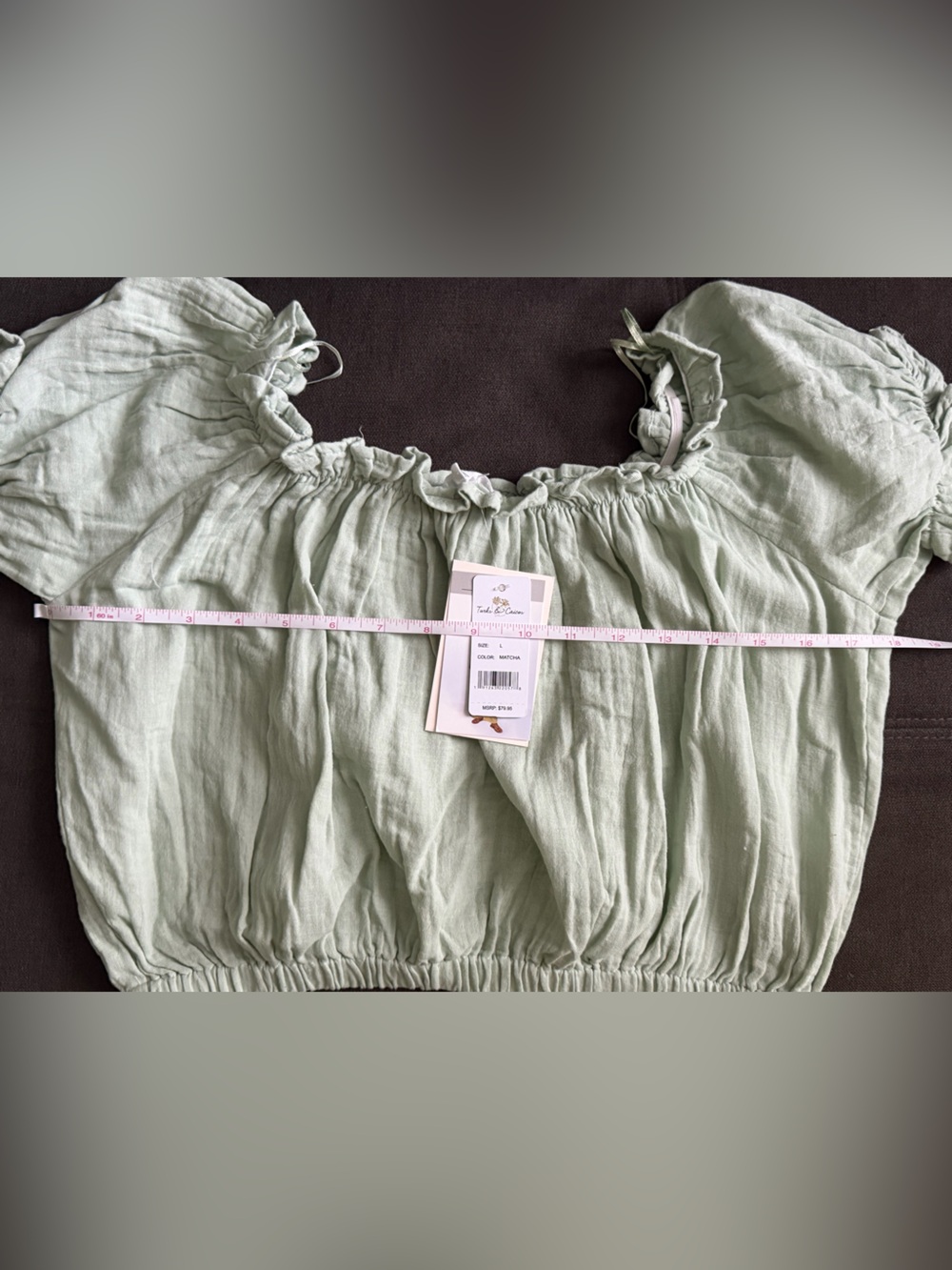 Woman Sage Green Two-Piece Puff Sleeve Top & Maxi Skirt Set - Picture 12 of 16